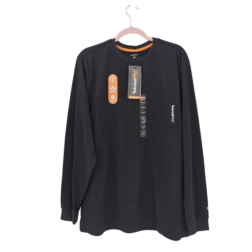 Timberland PRO Shirt Mens Large Black Long Sleeve Pocket Workwear Wickwork New
